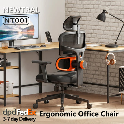 NEWTRAL NT001 Ergonomischer Bürostuhl mit adaptiver Lordosenstütze, Armlehne und Verstellbare Kopfstütze, Schreibtischstuhl aus Mesh für Büro