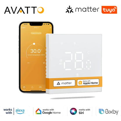 AVATTO Tuya WiFi Matter Smart Thermostat WaterGas Electric Floor Heating Temperature Controller For Alexa Google Apple HomeKit.