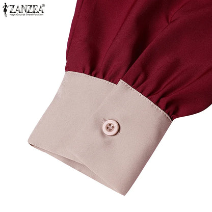 ZANZEA Mode Frauen Langarm Muslimischen Abaya Kleid Frühling Patchwork Maxi Kleider Robe Femme IsIamic Vestidos Lace Up Sommerkleid.