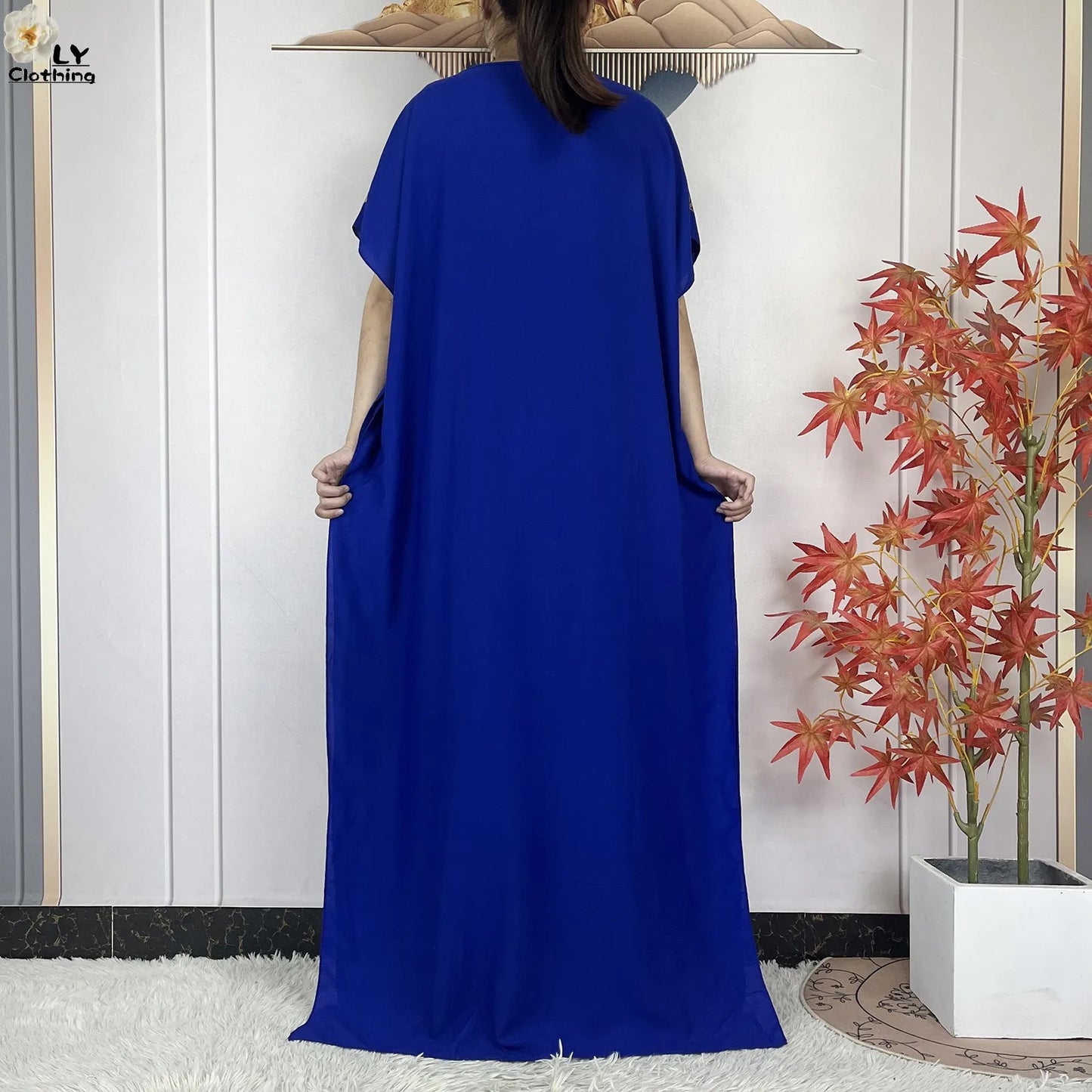 2023 New Muslim Summer Short Sleeve Robe Gold Stamping Boubou Maxi Women Femme Loose Dress With Big Scarf African Abaya Clothes.