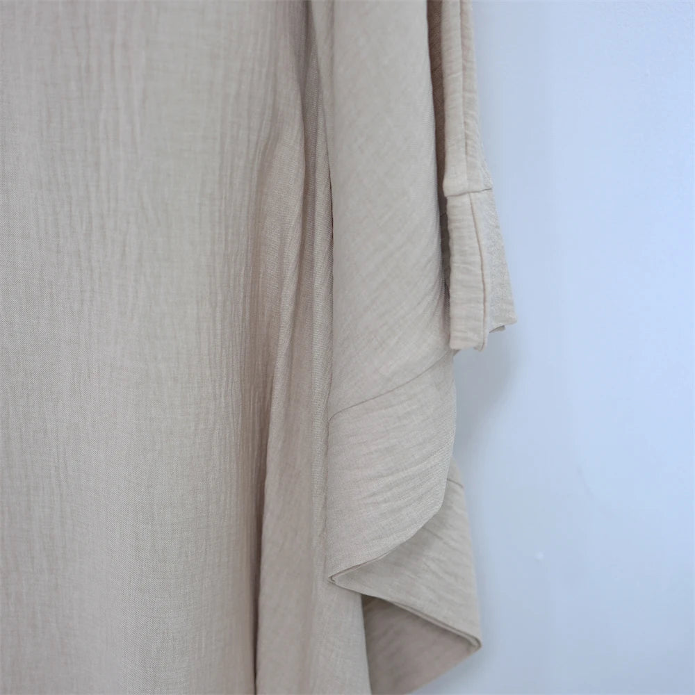 Ramadan Dubai Women Cotton Linen Khimar Abaya Saudi Arabia Turkey Islam Muslim Maxi Modest Dress Kebaya Robe Femme Musulmane