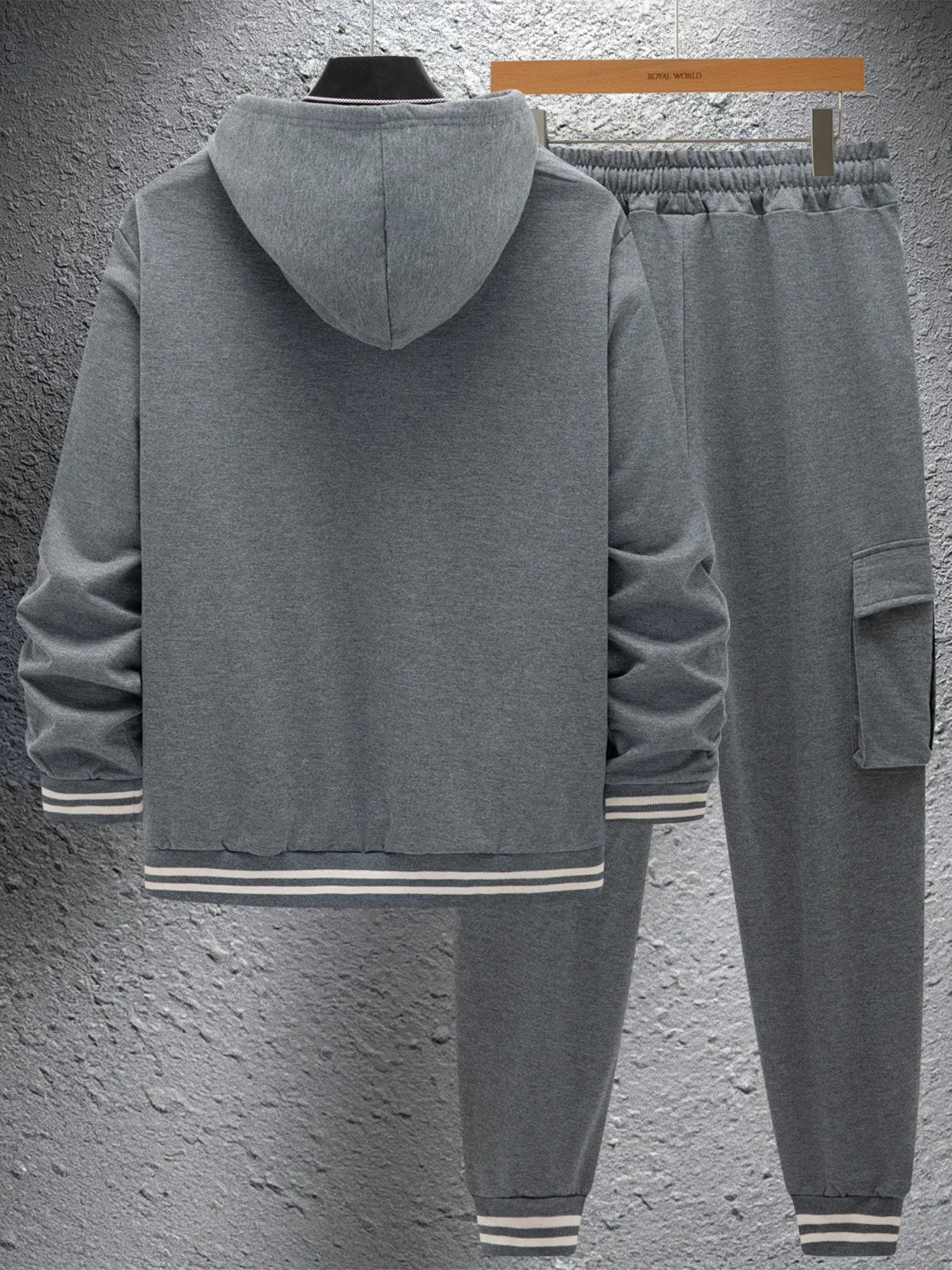 New autumn and winter men's large twill hooded baseball jacket and hoodie open cardigan long-sleeved work pants set.