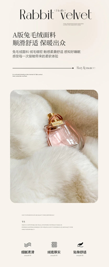 2024 new solid color colorful rabbit wool four-piece set, one side of rabbit fur and one side of milk wool thickened warm.