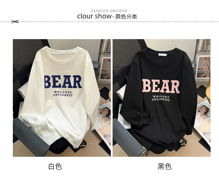 175kg plus size Damen büste Frühling Herbst loses Sweatshirt bedrucktes Buchstaben oberteil schwarz weiß 6xl 7xl 8xl 9xl 10xl 11xl.