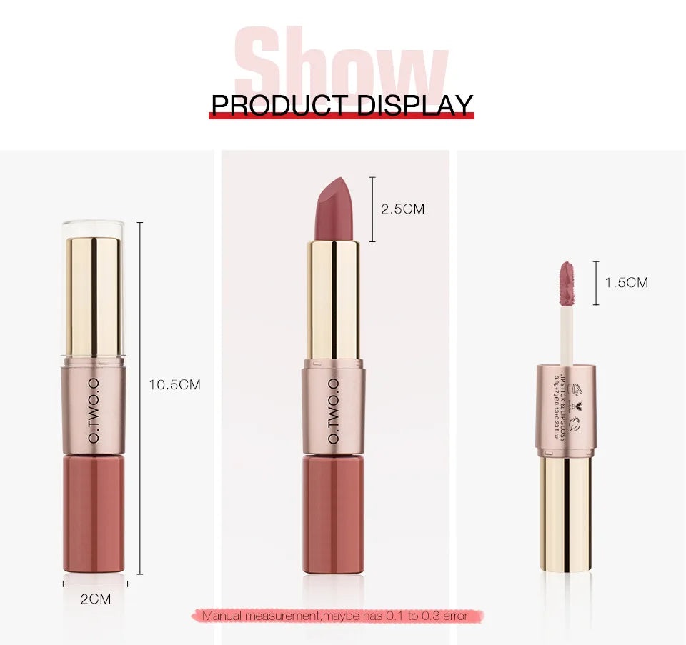 O.TWO.O 2 IN 1 Matte Lipstick&Liquid Lipstick 12 Colors Makeup Lip Glaze Waterproof Batom Lip Cosmetics Silky Texture.