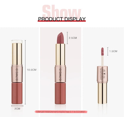 O.TWO.O 2 IN 1 Matte Lipstick&Liquid Lipstick 12 Colors Makeup Lip Glaze Waterproof Batom Lip Cosmetics Silky Texture.