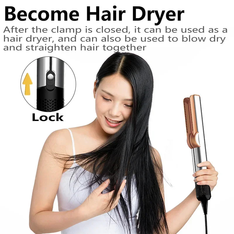 2 IN 1 Professional Hair Straightener & Hair Dryer Styling Tool Heat-Up Hair Flat Iron Negative Ion Iron Long-Lasting airstrait.