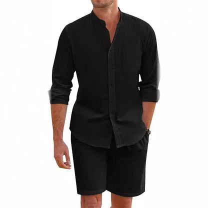 2 pcs Sets Men's Summer Cotton Linen Shirt and Shorts Cardigan Simple Casual Beach Shirts Comfortable Hawaii Wear.