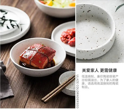 Japanese-style Tableware Set Bowls and Plates Round White Ink Point Dinner Plates Home Creative Western Dishes Dinner Plates.