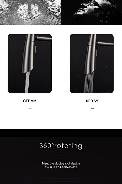 Luxuriöser Küchenarmatur aus grauem Messing in Gun-Grau mit intelligentem Touch-Design. Einhebelmischer für heißes und kaltes Wasser mit magnetischer Saugkraft