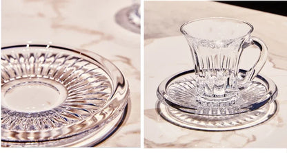 Crystal Glass Cappuccino Hot Drink Coffee Cup Simplicity Household Creative Transparent Flower Tea Hot Drink Cup and Saucer Set.
