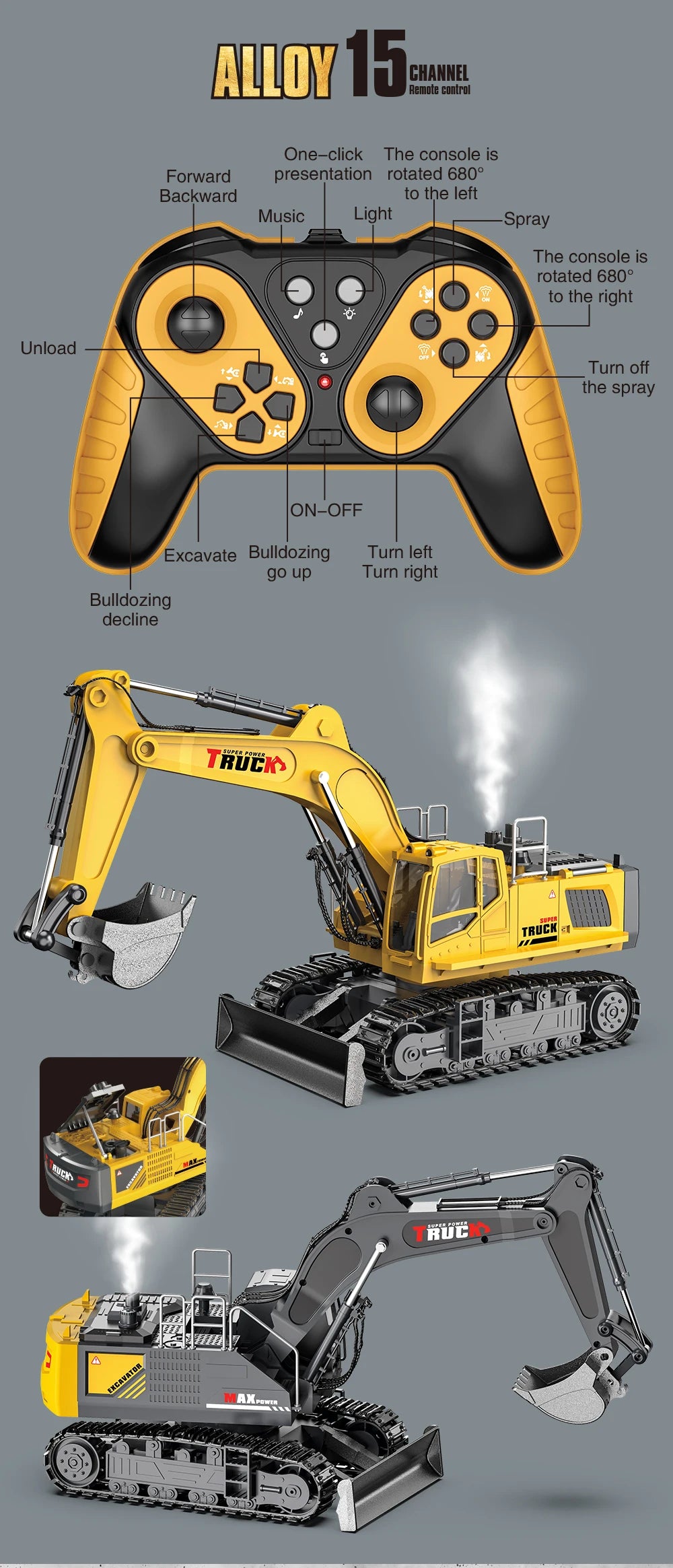 Alloy Rc Excavator Truck Toy Kids Remote Control Engineering Trucks Electric Vehicle Machine Games for Kids Boys Birthday Gifts