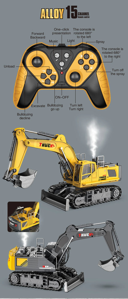 Alloy Rc Excavator Truck Toy Kids Remote Control Engineering Trucks Electric Vehicle Machine Games for Kids Boys Birthday Gifts