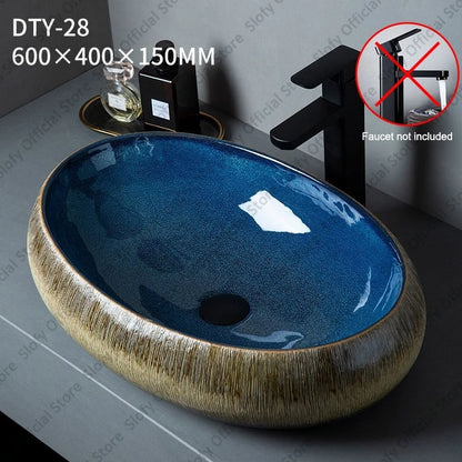 Vintage Elegant Countertop Washbasin Classic Blue Art Hotel Ceramic Basins Sink Multiple Styles Outdoor Balcony Bathroom Sinks