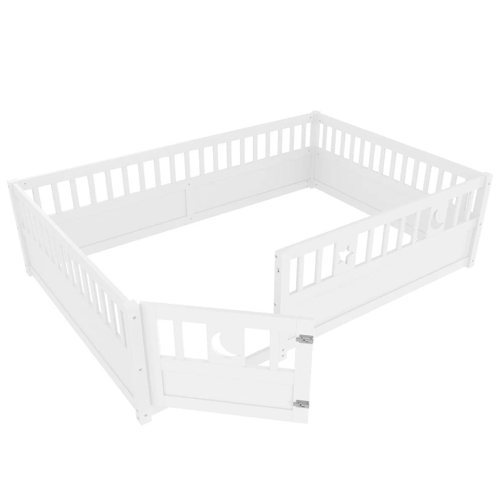 Panelbett 140 x 190 cm großes Kinderbett mit Gitter, Stern- und Monddekoration, ohne Gitter (ohne Matratze), minimalistischer Stil