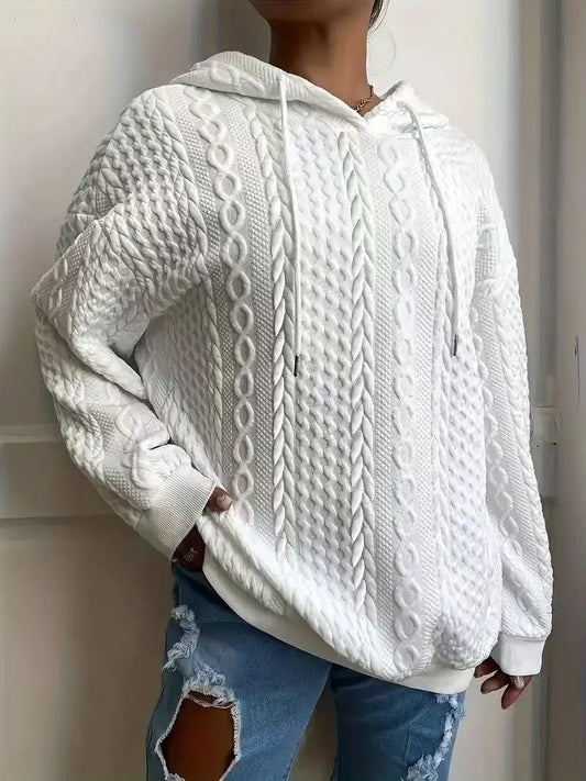 Große Größe Damen Langarm Loose Casual Twist Solid Color V-Ausschnitt Kapuzenpullover.