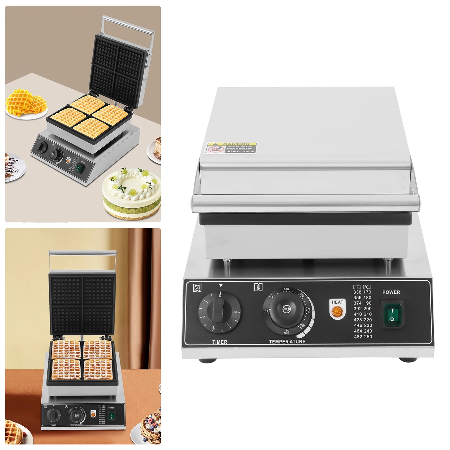 1750W Electric Waffle Maker 4 Grids Waffle Making Machine for Making Waffles Home Kitchens Commercial 50-300℃.
