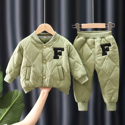 1 2 3 4 5 Years Winter Boys Clothing Sets Alphabet Fashion Warm Coat And Pants 2Pcs Boys Suits Birthday Gifts New Kids Clothes.