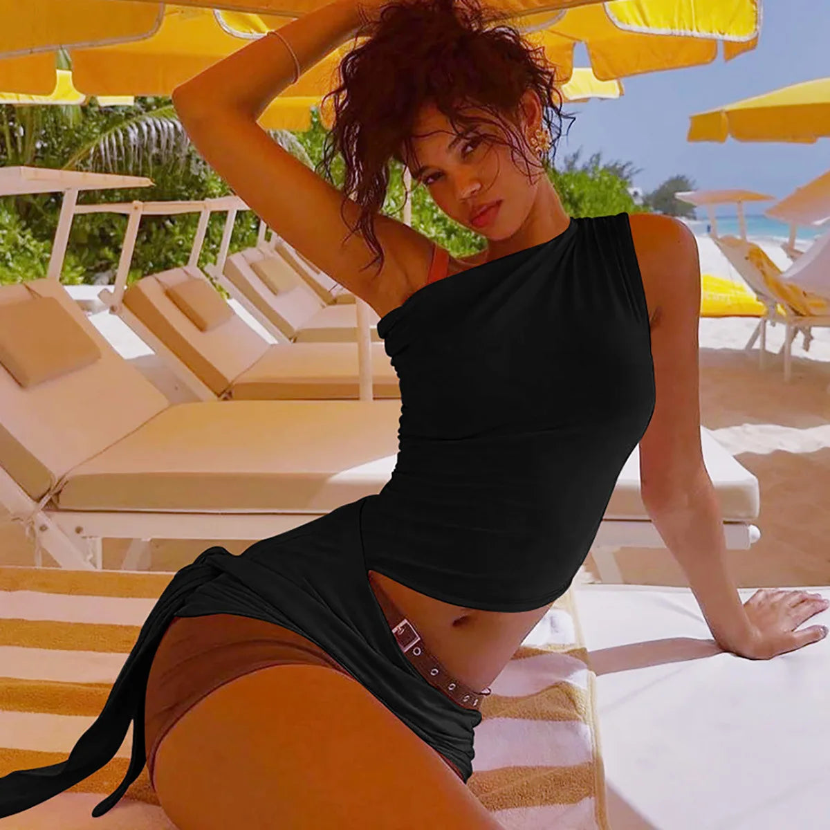 Cryptographic One Shoulder Solid Lace Up Tops Summer Y2K Outfits Sexy Backless Sleeveless Crop Tank Coquette Streetwear Clothes