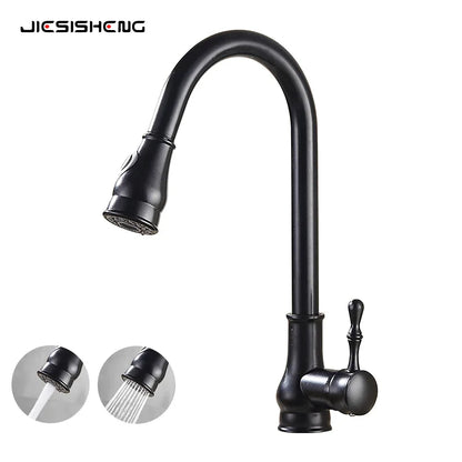 Antique Brass Kitchen Faucet Pull Out Spout Kitchen Faucets Black Single Hole Swivel Hot Cold Water Kitchen Mixers Taps