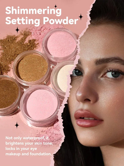 MLSIMLE 4 COLORS Natural Shimmer Pearl Setting Powder Contouring Highlighting Waterproof Sweat-proof Oil-control Makeup Powder.