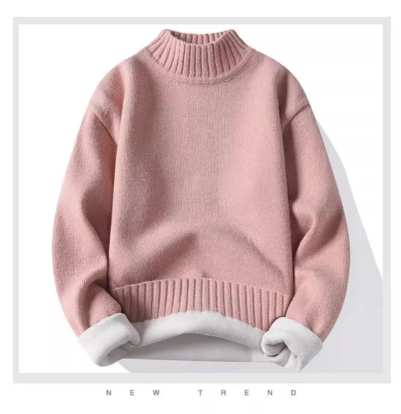 New Winter Men Mock Neck Turtlenecks Pullovers Fleece Warm Knitted Sweaters Good Quality Male Solid Outwear Casual Sweaters 3XL.