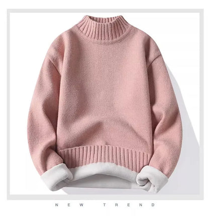 New Winter Men Mock Neck Turtlenecks Pullovers Fleece Warm Knitted Sweaters Good Quality Male Solid Outwear Casual Sweaters 3XL.