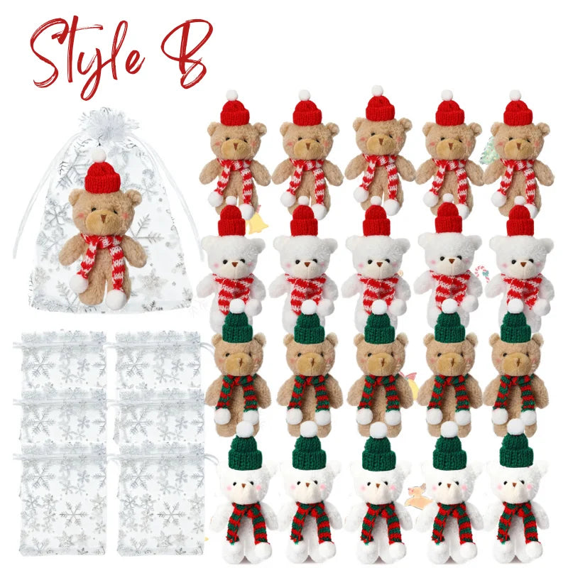 12–48 Stück Weihnachts-Kuscheltiere, Mini-Teddybären, groß, mit Organzabeuteln für Weihnachtsfeiern, Gastgeschenke, Weihnachtsbaumdekoration.