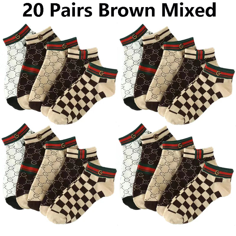 5/10/20 Pairs Mens Socks Short Breathable Luxury Socks Designer Brand Low-Cut Fashion Trendy Socks Geometric Pattern