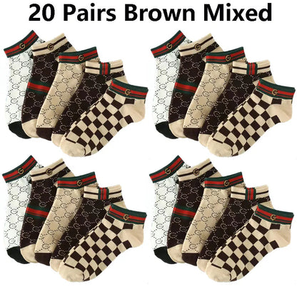 5/10/20 Pairs Mens Socks Short Breathable Luxury Socks Designer Brand Low-Cut Fashion Trendy Socks Geometric Pattern