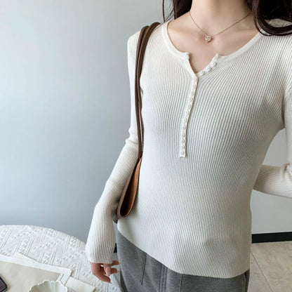 2026 frühling Herbst Grundlegende Pullover Gestrickte Frauen Pullover Taste Oansatz Pullover Weibliche Pullover Schlank Solide Bold Streifen Tops.