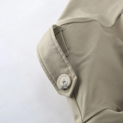 2025 Women Fall Lace-up Cropped Trench Coat Fashion Lapel Long Sleeves Wide Shoulder Windbreaker Jacket Commuting Daily Jackets.