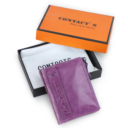 Fashion Genuine Leather Women Wallet Bi-fold Wallets Red ID Card Holder Coin Purse With Double Zipper Small Women's Purse 2022