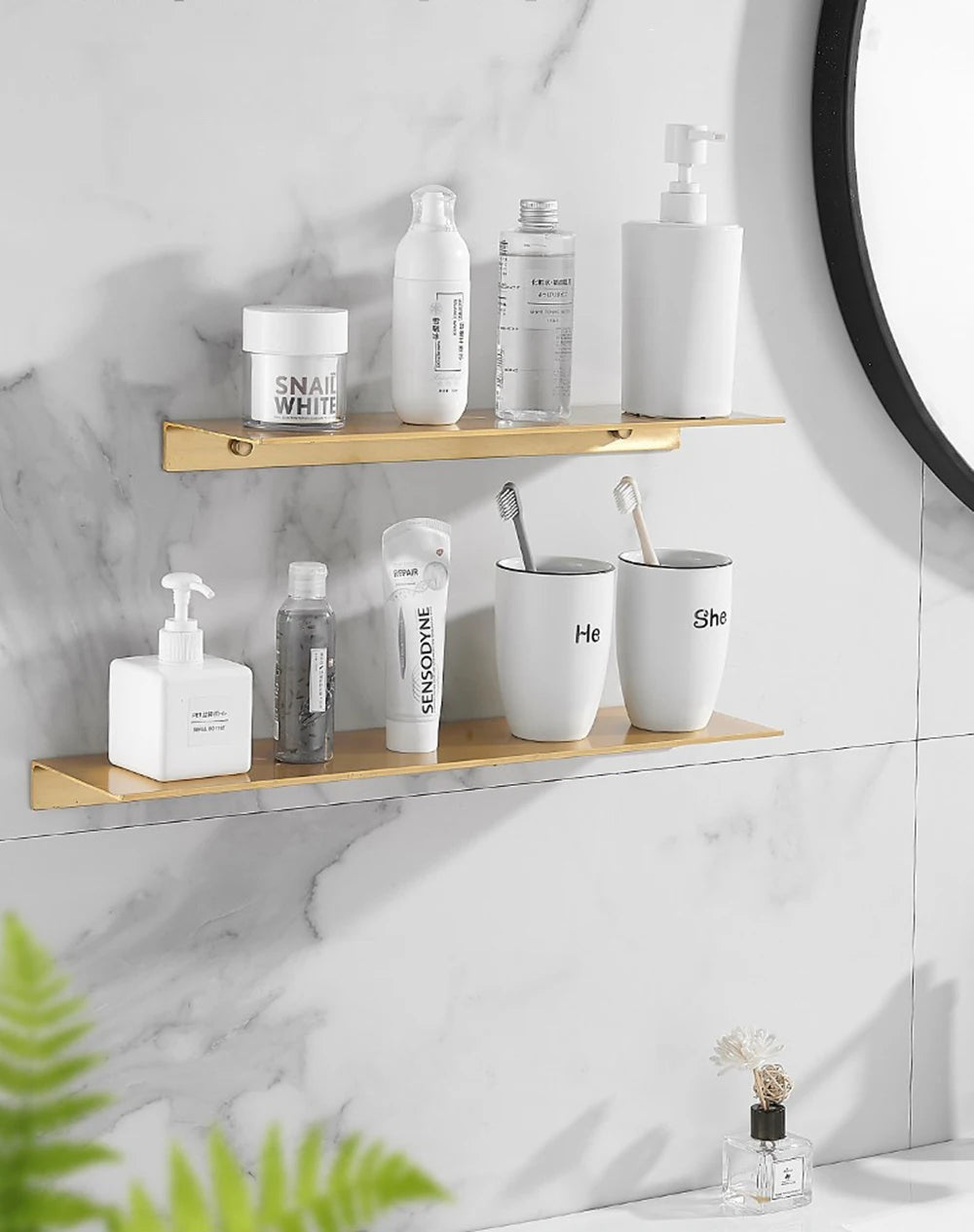 20/30/40/50CM Gebürstet Gold Wand Regal Badezimmer Lagerung Rack Küche Wand Regal Badezimmer Dusche Regale Hause Zubehör