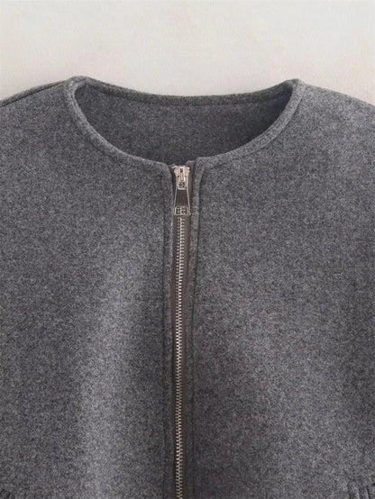 Damen Mode Herbst Winter Jacke Frauen Retro Rundhals Langarm Elastische Saum Zipper Weiche Bomber Jacke Frauen Mantel Weibliche.