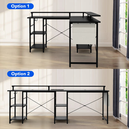 Moderner L-Schreibtisch, 2 in 1 Umwandelbar, 140/230cm, mit ergonomischer Monitortisch-Aufsatz, Power Hub, Gaming-Tisch