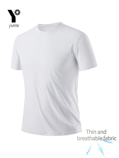 Round Neck T-Shirt 7-Piece White Ultra-Light Men's Quick-Drying Breathable Sweat-Absorbent Shirt Suitable for Fitness Gym and Ru.