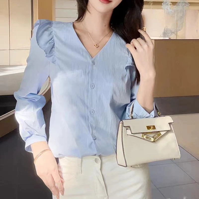 Long Sleeve Casual Shirt Women Shirts Spring Autumn Fashion Female Solid Blouse Tops Office Lady Sweet Shirts Girl.