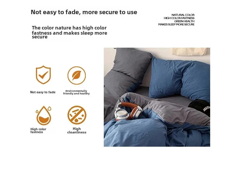 2025 new class A can sleep naked washed cotton solid color sheets student dormitory simple double-spell four-piece bedding.