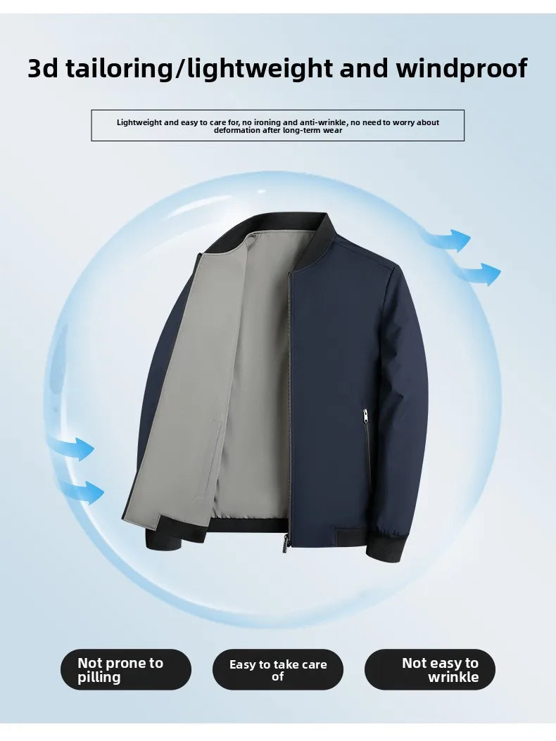 Premium Wrinkle Free Reversible Breathable Baseball Collar Men Blazer Jacket Business Casual Windbreaker Lightweight Coats.