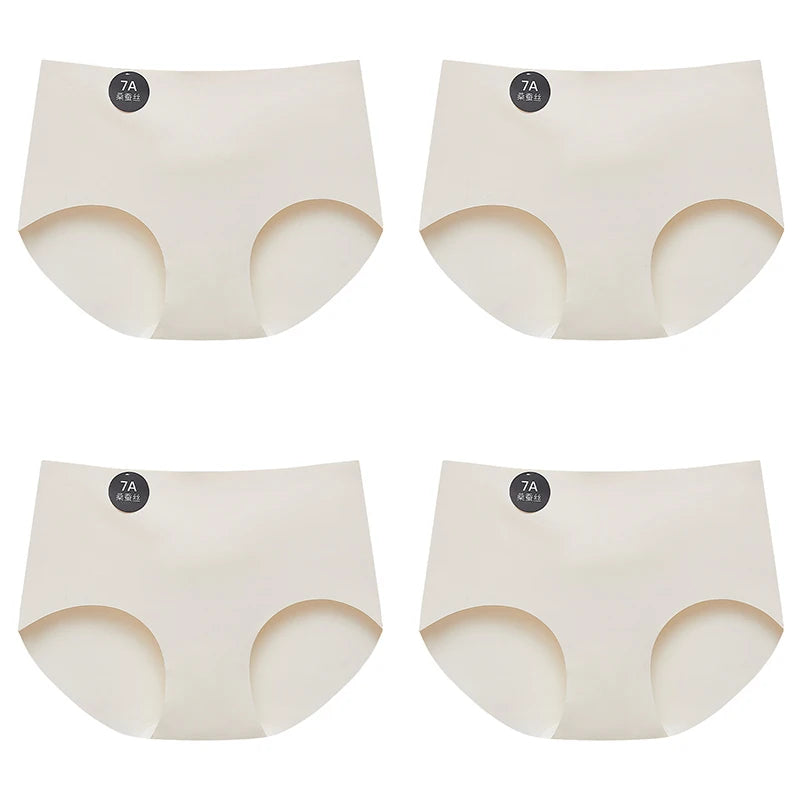 FalllSweet 4PCS Seamless Panties for Woman Ice Silk Underwear Soft Thin Briefs Women's Underpants Fashion Sexy Female Lingerie.