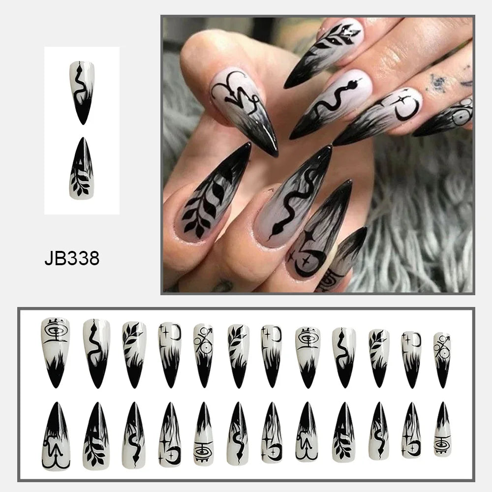 24pcs Blood Red Fake Nails Gradient Long Pointed False Nail Patch Full Cover Wearable Fake Nail Tips Halloween Manicure Sets.