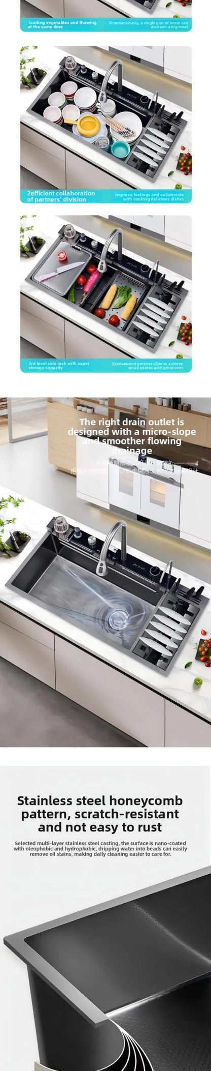 100cmx46cm Whale-Style Large Single-Bowl Kitchen Sink with Dish Rack Digital Faucet Integrated Dishwasher Multi-Functional