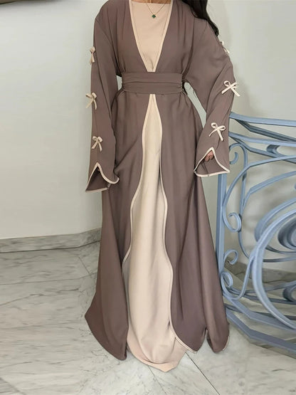 Ramadan Eid Open Modest Kimono Butterfly Bow Abaya Dubai Luxury Muslim Abayas for Women Islam Kebaya Caftan Robe Femme Musulmane.