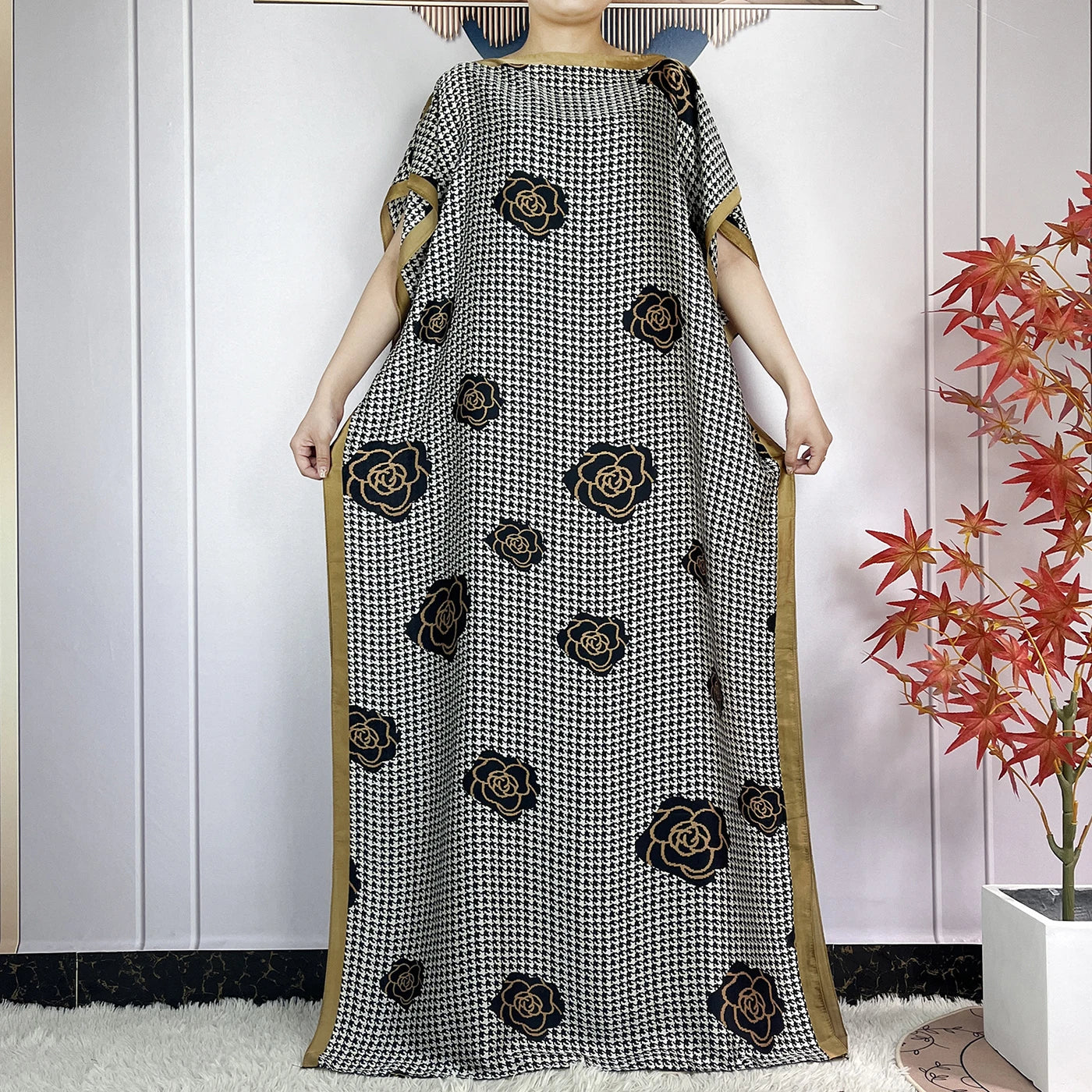 2024 New Dubai Summer Fashion For Women Printed Silk Soft Loose Femme Robe African Islam Maxi Woman Casual Dresses With Turban