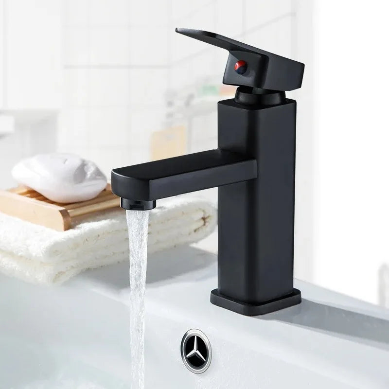 Stainless Steel Black Square Hot and Cold Dual-use Basin Faucet Home Kitchen Bathroom Cabinet Faucet