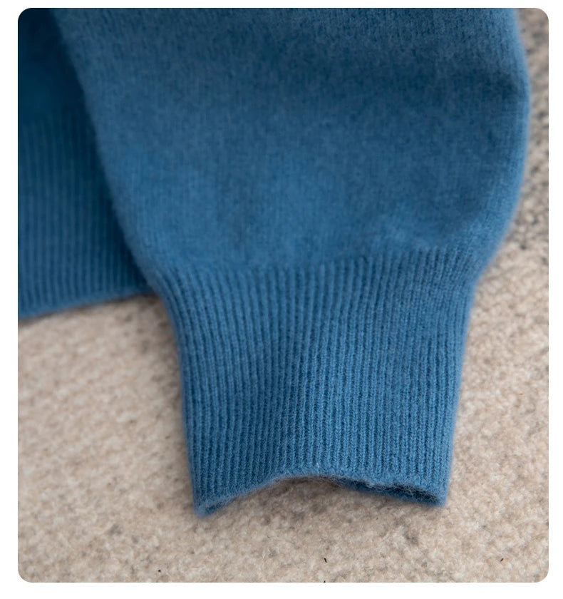 Men 100% Merino Wool Sweater Turtleneck Knitted Pullover Cashmere Warm Solid Color Clothes Business Bottoming Tops Autumn Winter