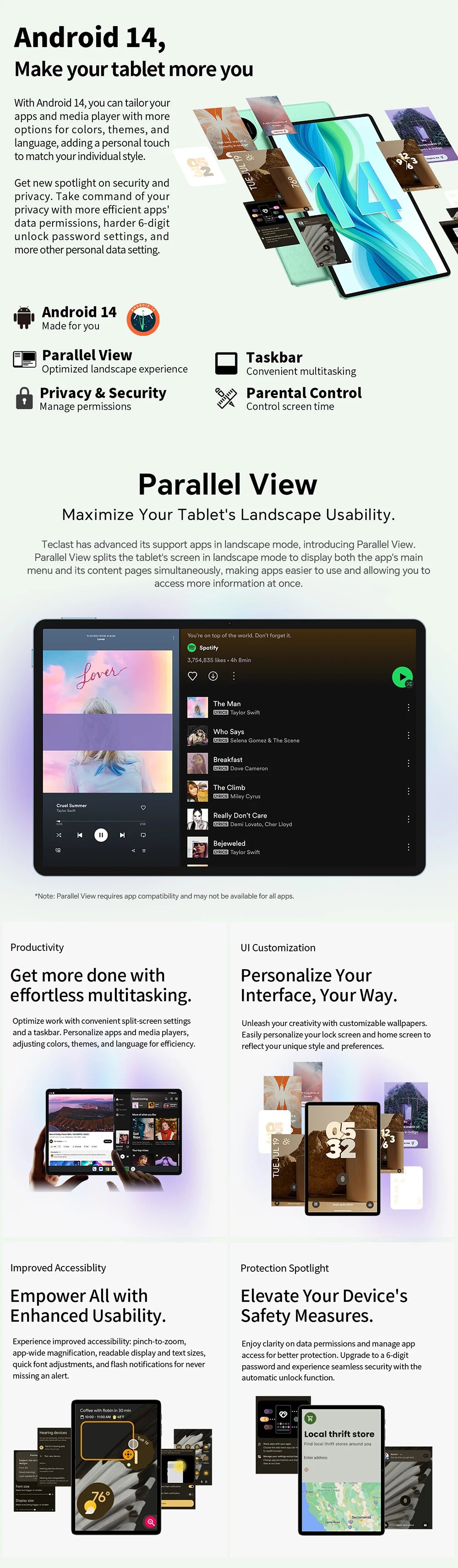 Odea A12 Android 14 Tablet, T606 8-core, 4GB+8GB RAM 128GB ROM, 12 inch 2000x1200 Display, 8000mAh, Widevine L1, 13MP Camera.