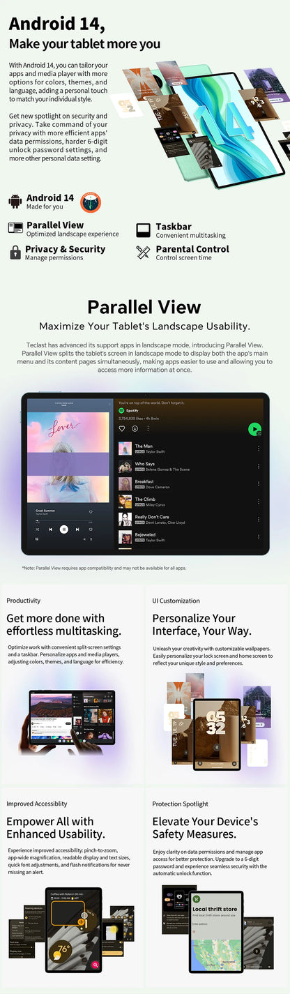 Odea A12 Android 14 Tablet, T606 8-core, 4GB+8GB RAM 128GB ROM, 12 inch 2000x1200 Display, 8000mAh, Widevine L1, 13MP Camera.