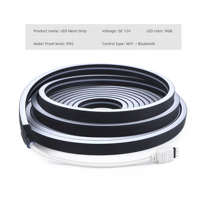 Tuya Smart WiFi LED Neon Light Strip 12V Black Silica Gel Tube RGB Bluetooth APP Neon Lamp Tape For Home Room Christmas Decor.